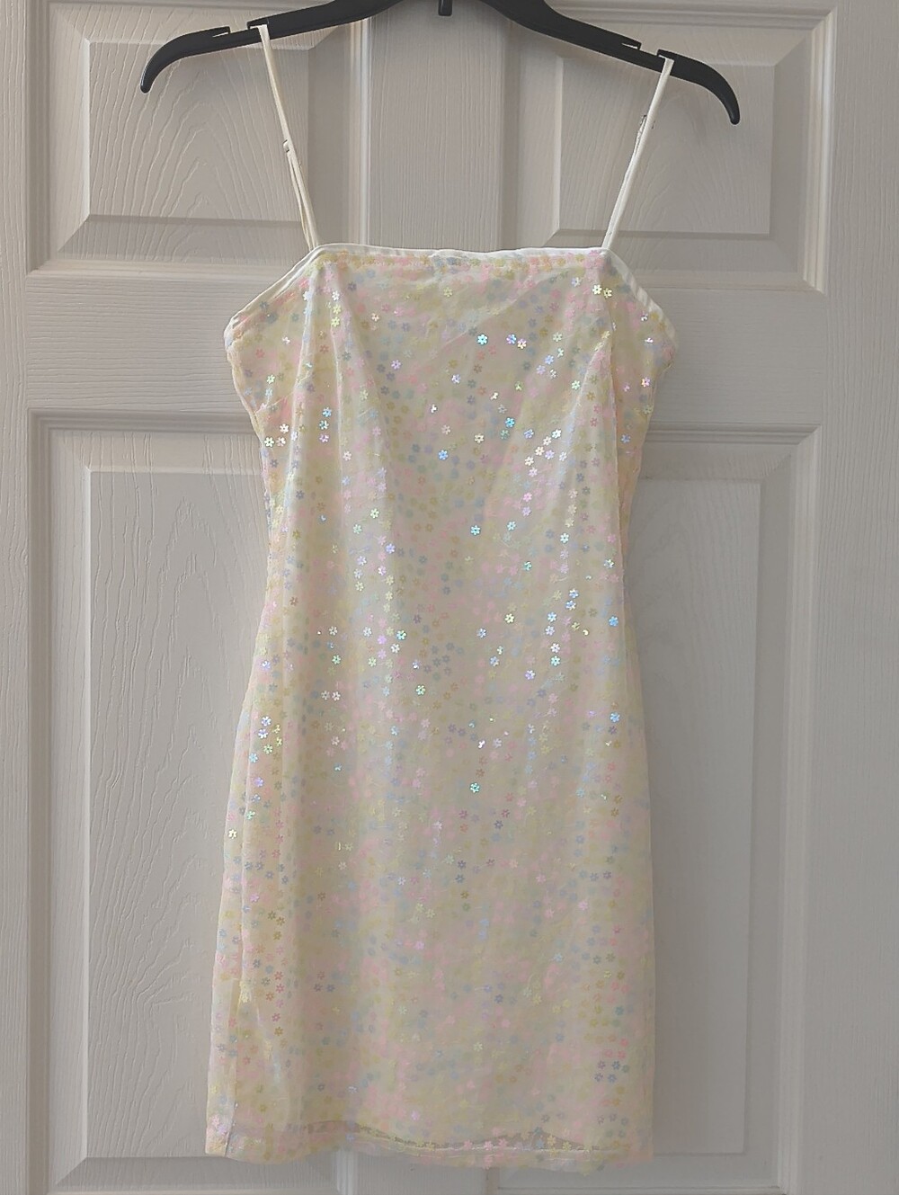 American Threads Cream Multicolor Flower Sequin Mini Dress | Size Small